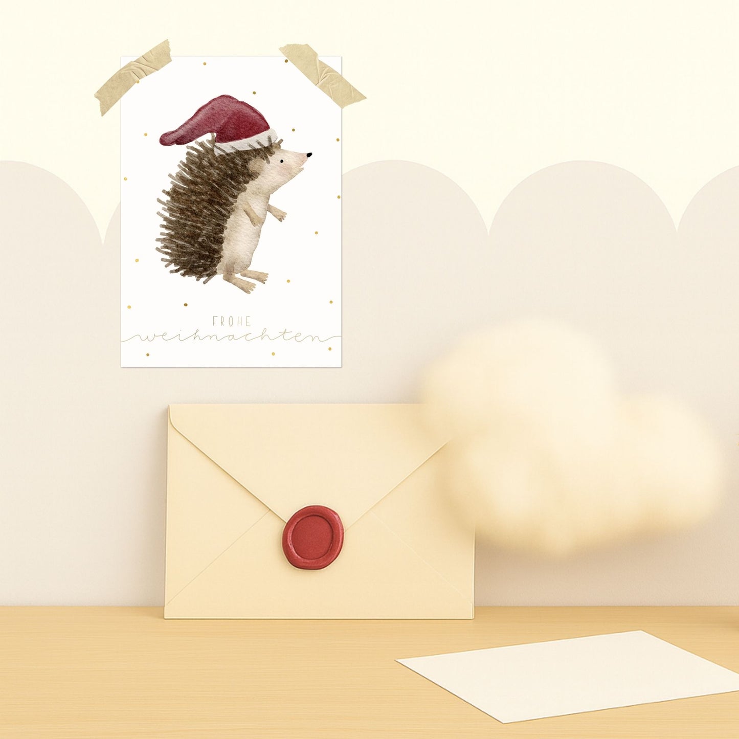 Weihnachtskarten Set 10 Stück  – Igel mit Weihnachtsmütze | liebevoll illustrierte Grußkarten A5/A6 | Motiv „Frohe Weihnachten“