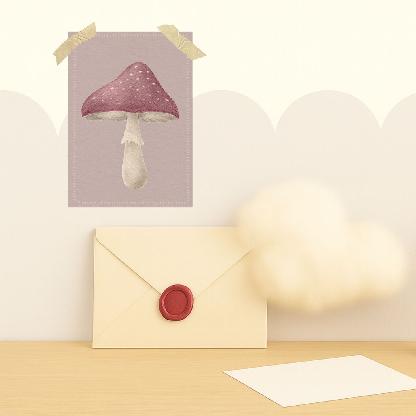 Grußkarten Set 10 Stück – "zarter Fliegenpilz" altrosa | handillustrierte Postkarten A6/A5 | Waldmotiv & Glückwünsche