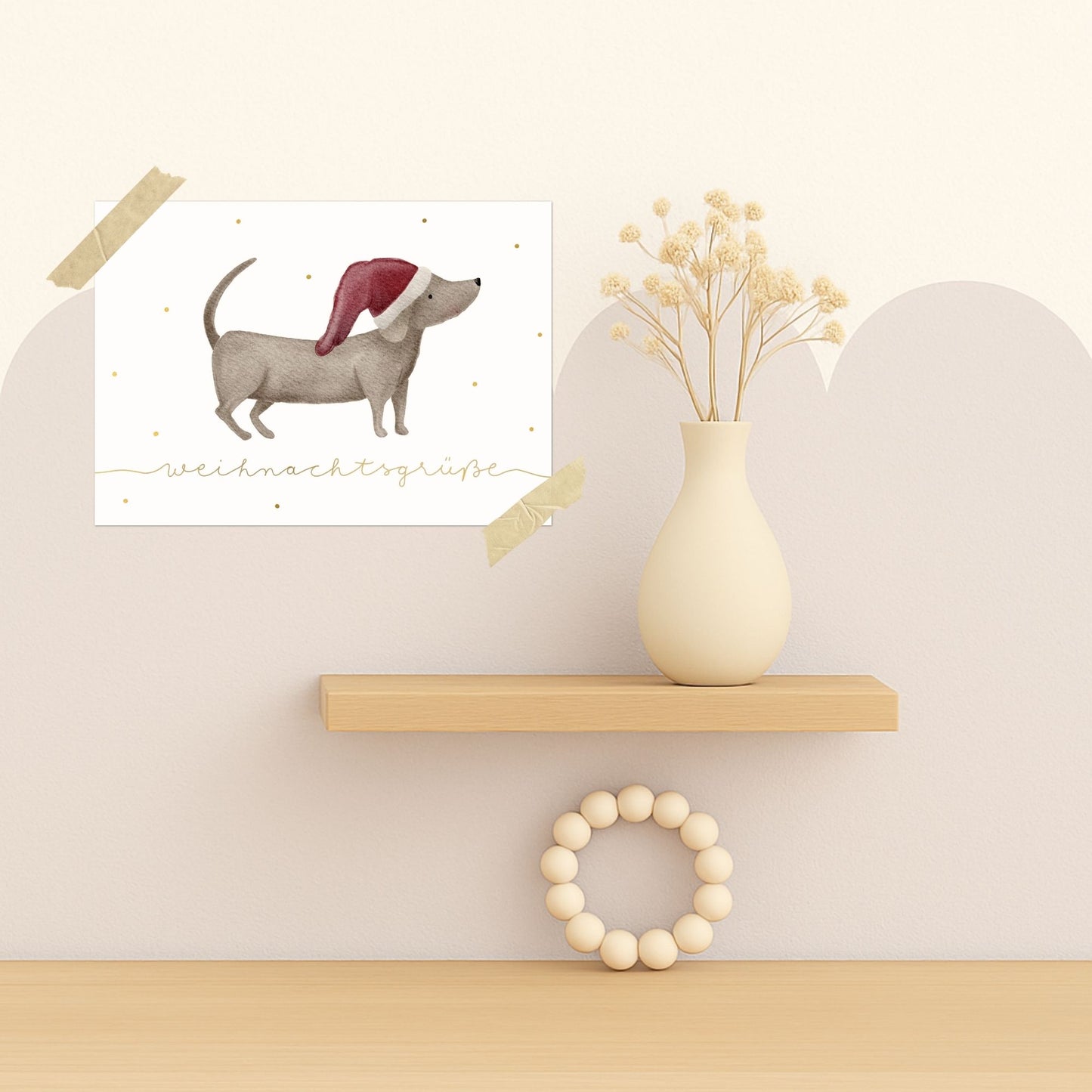 Weihnachtskarten Set 10 Stück – "Dackel mit Weihnachtsmütze" | Grußkarten Weihnachten Hund A6/A5 | Weihnachtsgrüße