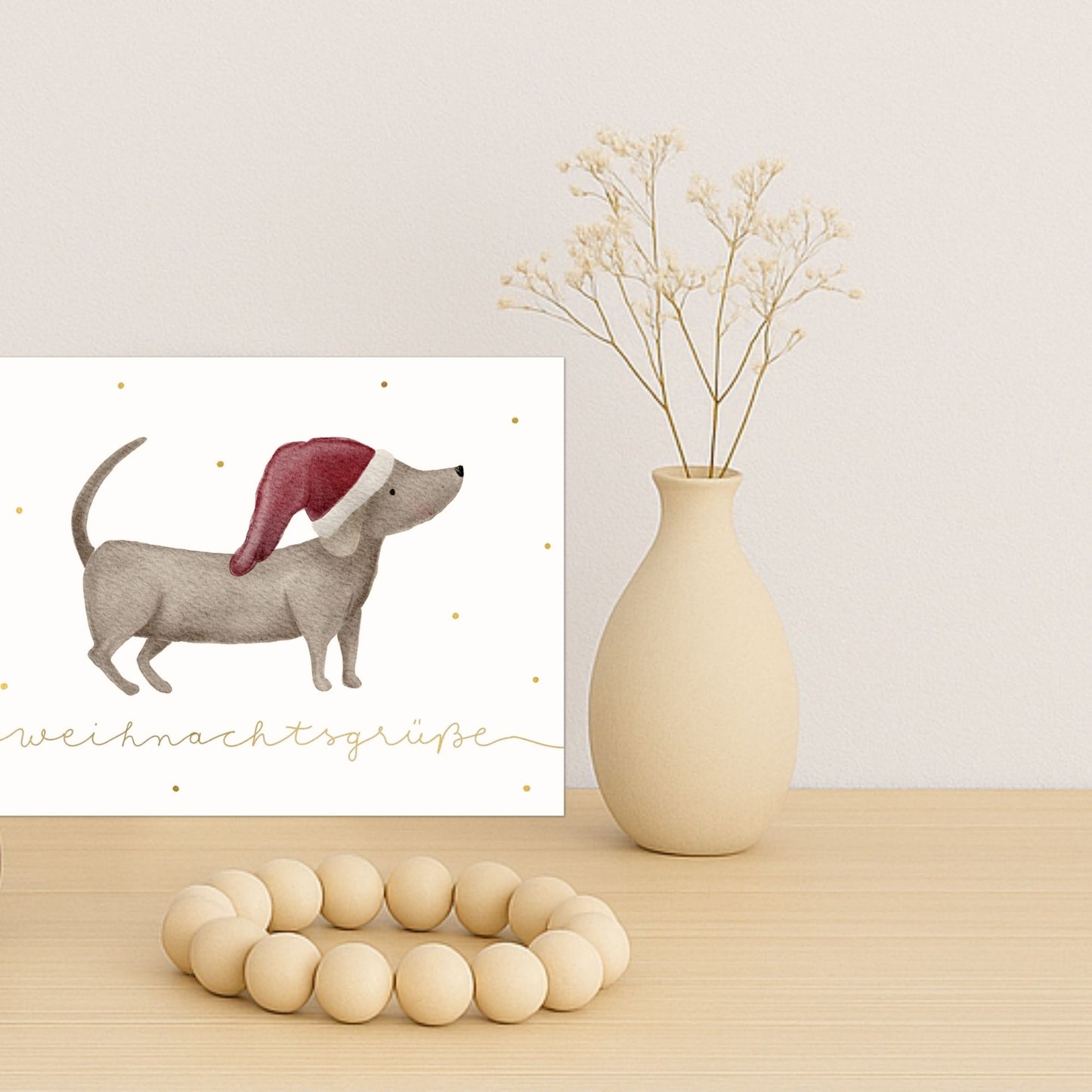 Weihnachtskarten Set 10 Stück – "Dackel mit Weihnachtsmütze" | Grußkarten Weihnachten Hund A6/A5 | Weihnachtsgrüße