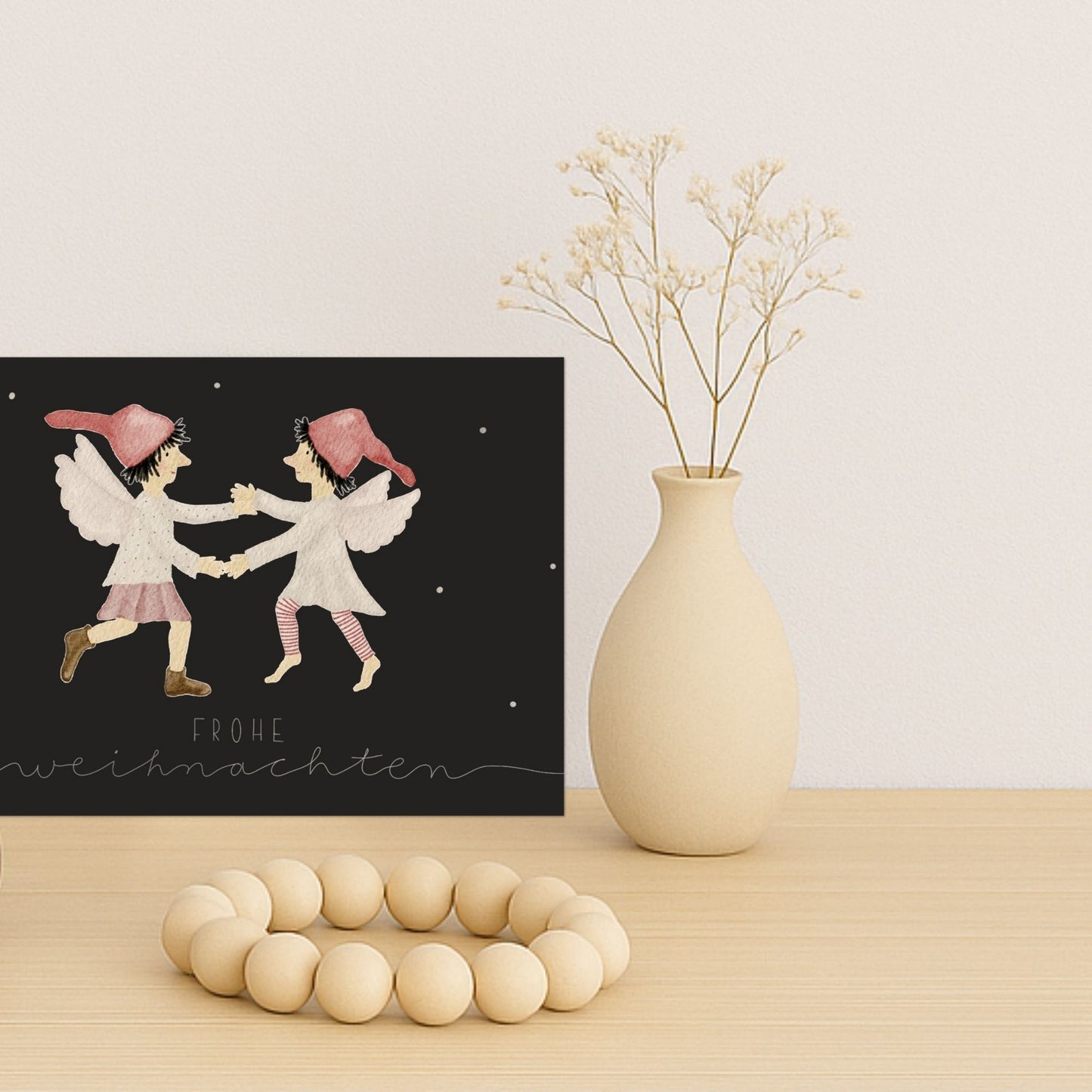 Weihnachtskarten Set 10 Stück  – "tanzende Wichtel" | handillustrierte Grußkarten A6/A5 | Postkarten „Frohe Weihnachten“