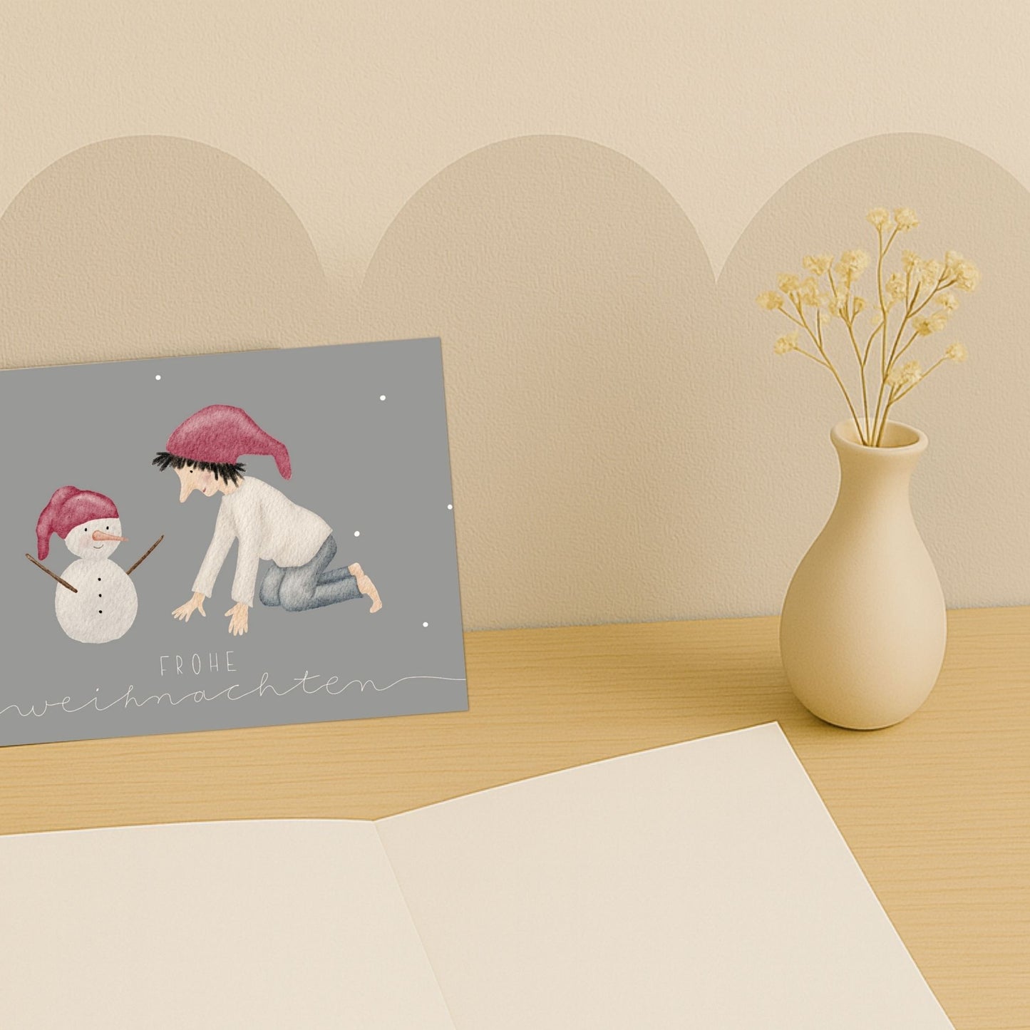 Weihnachtskarten Set 10 Stück – "Wichtel & Schneemann" | handillustrierte Grußkarten/Postkarten A5/A6 | Frohe Weihnachten