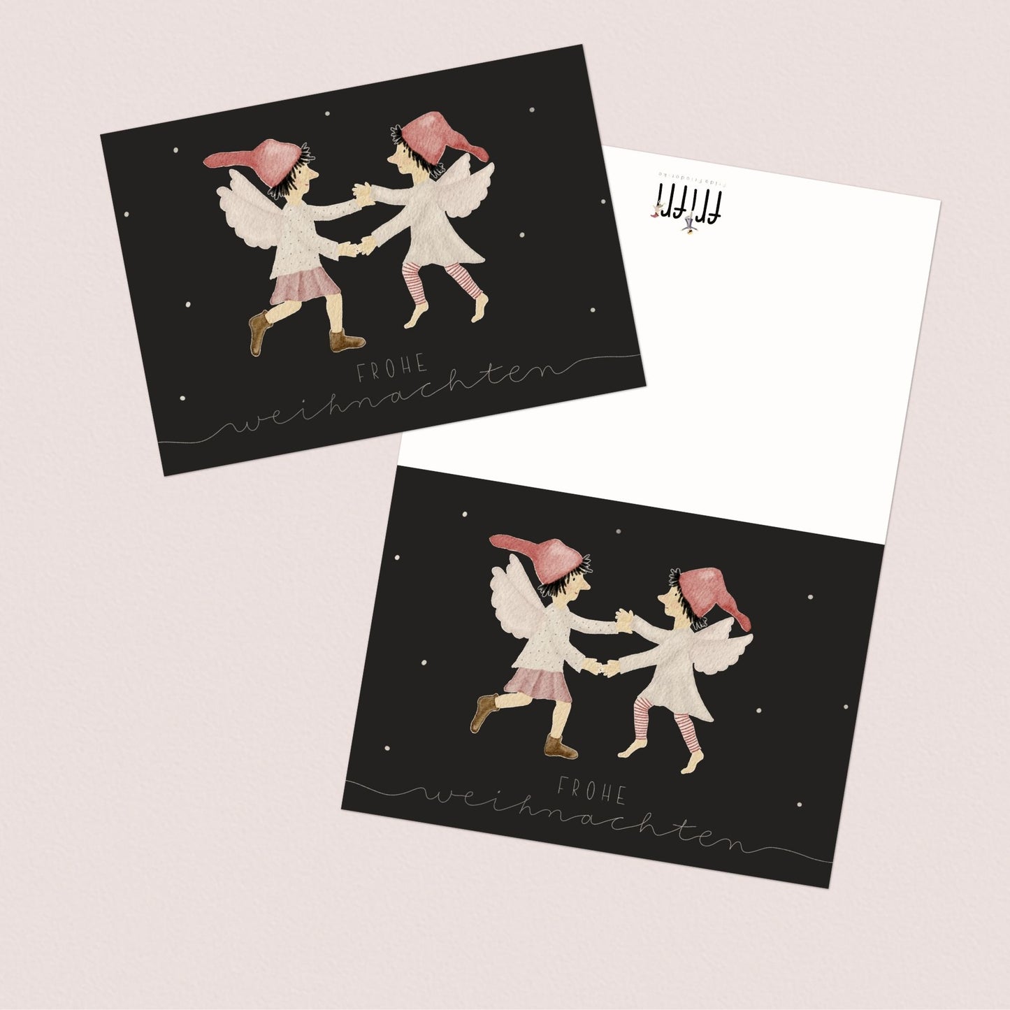 Weihnachtskarten Set 10 Stück  – "tanzende Wichtel" | handillustrierte Grußkarten A6/A5 | Postkarten „Frohe Weihnachten“