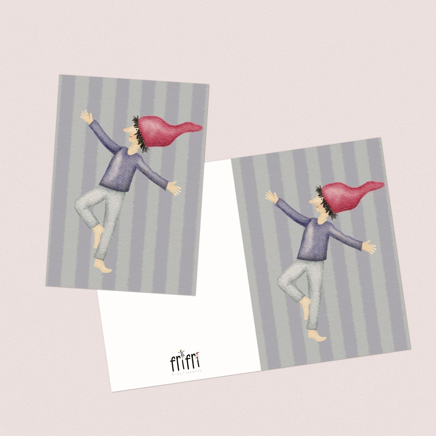 Grußkarten Set 10 Stück – Zwergenumarmung | handillustrierte Karten A6/A5 | Streifen-Motiv & liebevoller Gruß