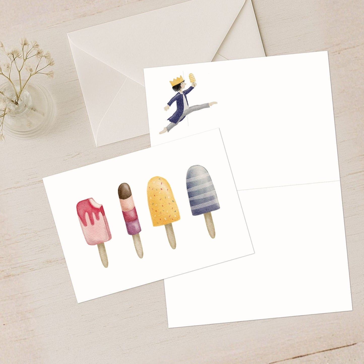 Grußkarten Set 10 Stück – "Eis am Stiel" | liebevoll illustrierte Postkarten A5/A6 | Sommergruß