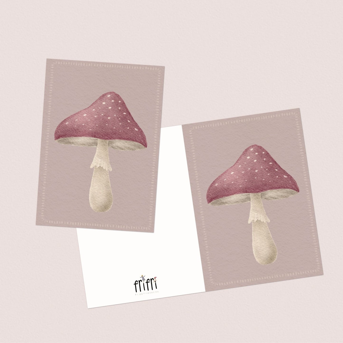 Grußkarten Set 10 Stück – "zarter Fliegenpilz" altrosa | handillustrierte Postkarten A6/A5 | Waldmotiv & Glückwünsche
