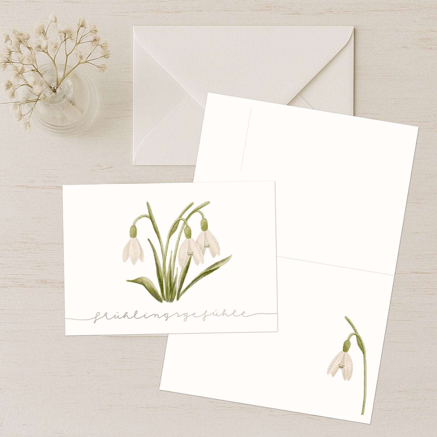 Grußkarten Set (10 Stück) "Frühlingsgefühle" | handillustrierte Karten A6/A5 mit zarten Schneeglöckchen