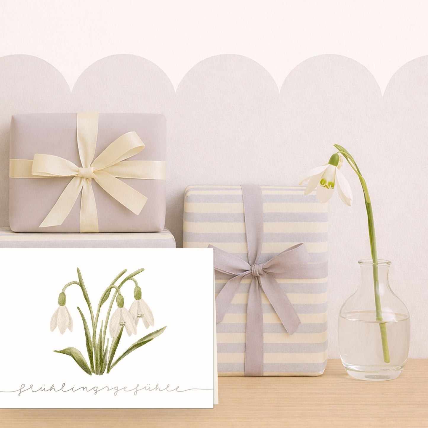 Grußkarten Set (10 Stück) "Frühlingsgefühle" | handillustrierte Karten A6/A5 mit zarten Schneeglöckchen