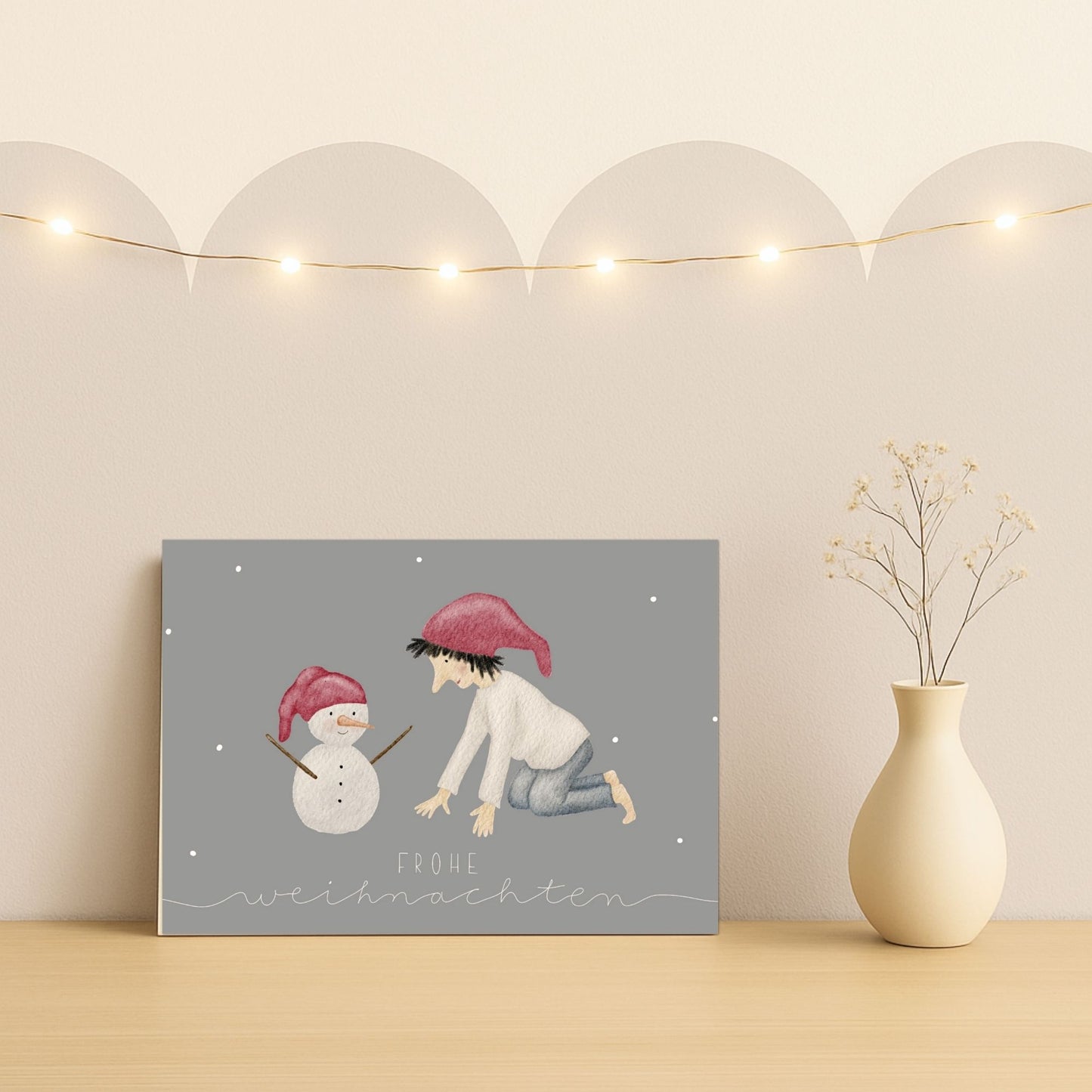 Weihnachtskarten Set 10 Stück – "Wichtel & Schneemann" | handillustrierte Grußkarten/Postkarten A5/A6 | Frohe Weihnachten