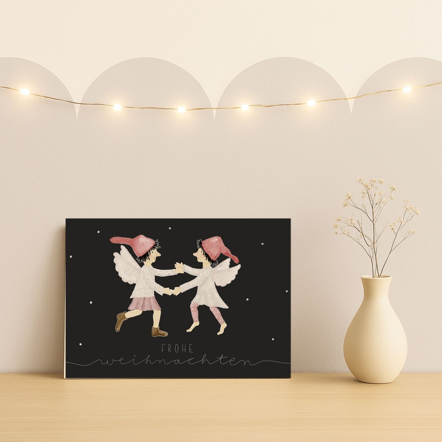 Weihnachtskarten Set 10 Stück  – "tanzende Wichtel" | handillustrierte Grußkarten A6/A5 | Postkarten „Frohe Weihnachten“