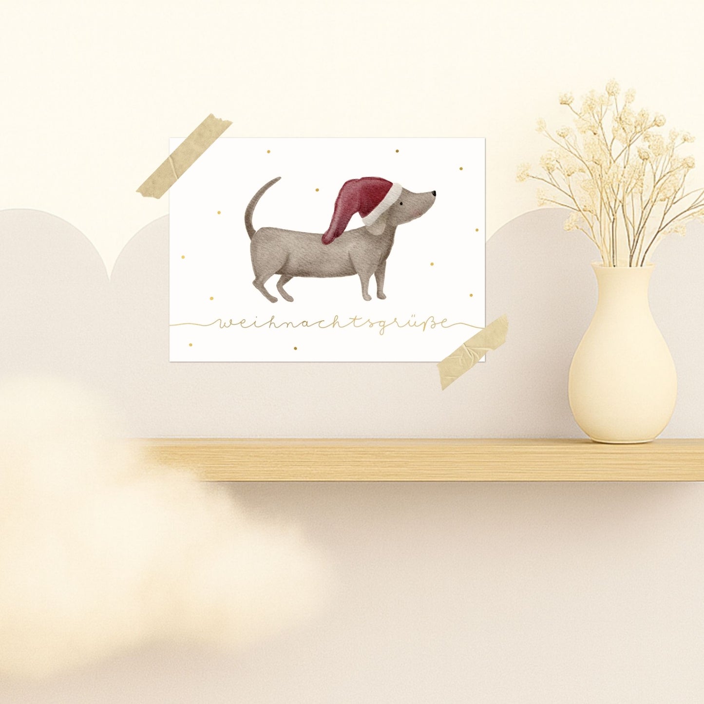 Weihnachtskarten Set 10 Stück – "Dackel mit Weihnachtsmütze" | Grußkarten Weihnachten Hund A6/A5 | Weihnachtsgrüße