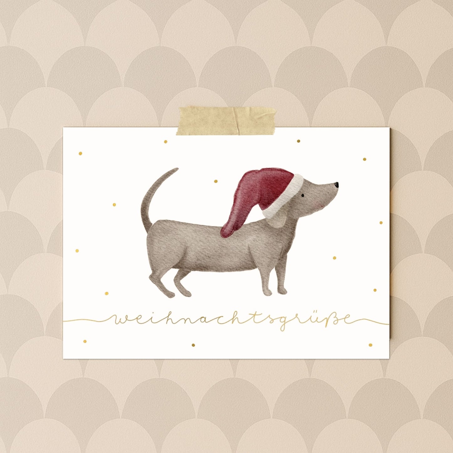 Weihnachtskarten Set 10 Stück – "Dackel mit Weihnachtsmütze" | Grußkarten Weihnachten Hund A6/A5 | Weihnachtsgrüße