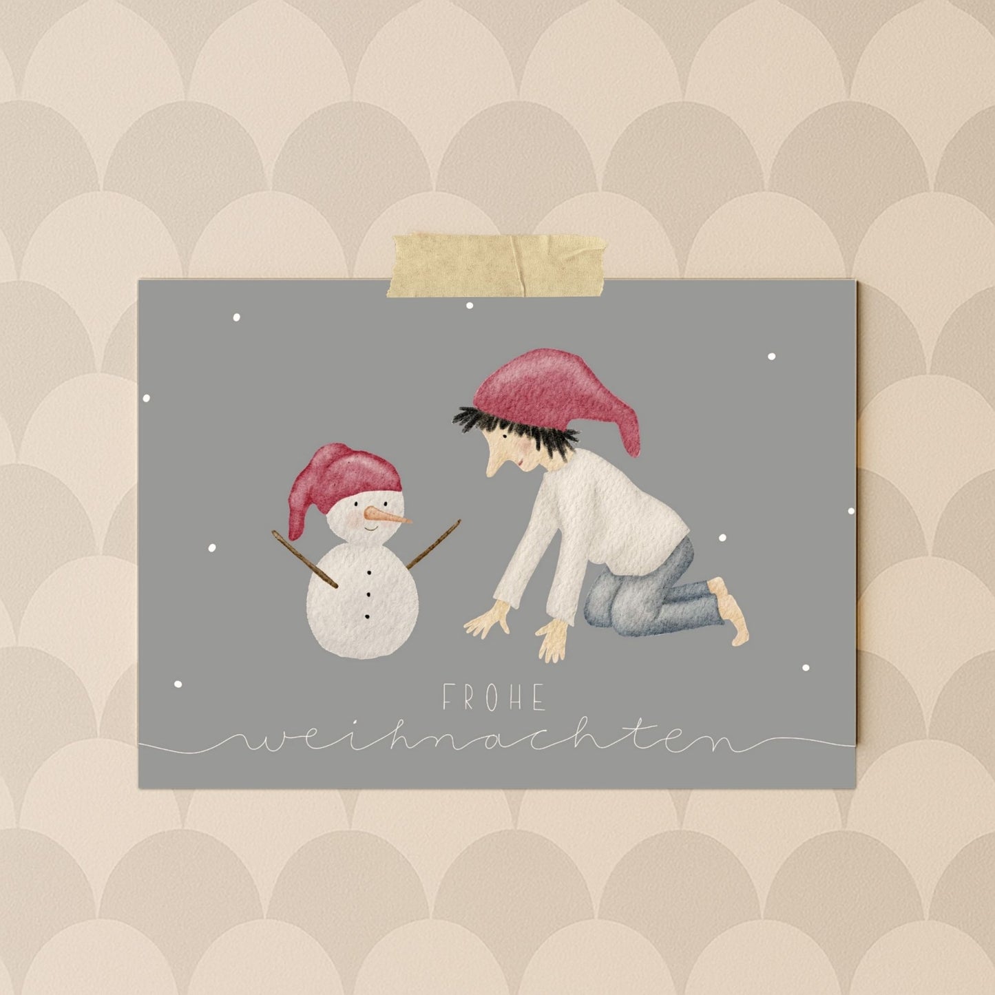 Weihnachtskarten Set 10 Stück – "Wichtel & Schneemann" | handillustrierte Grußkarten/Postkarten A5/A6 | Frohe Weihnachten