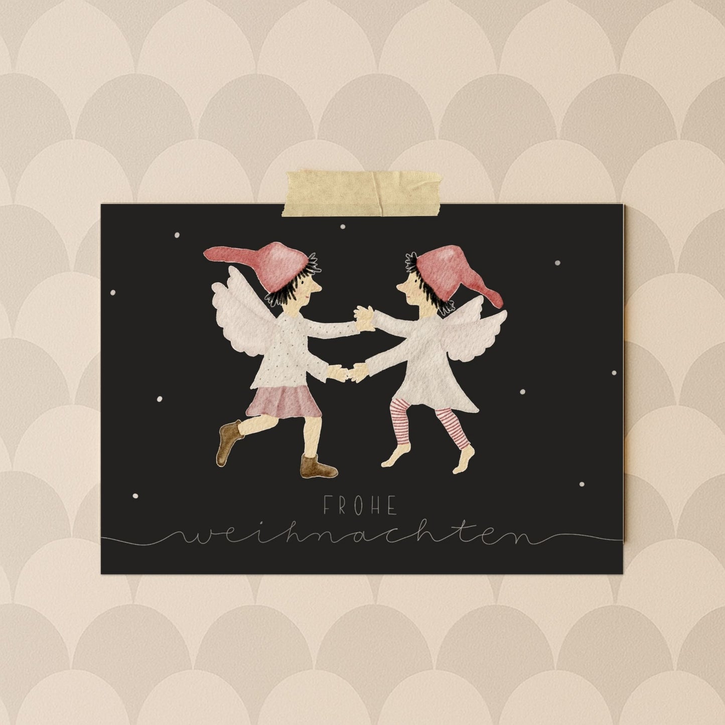 Weihnachtskarten Set 10 Stück  – "tanzende Wichtel" | handillustrierte Grußkarten A6/A5 | Postkarten „Frohe Weihnachten“