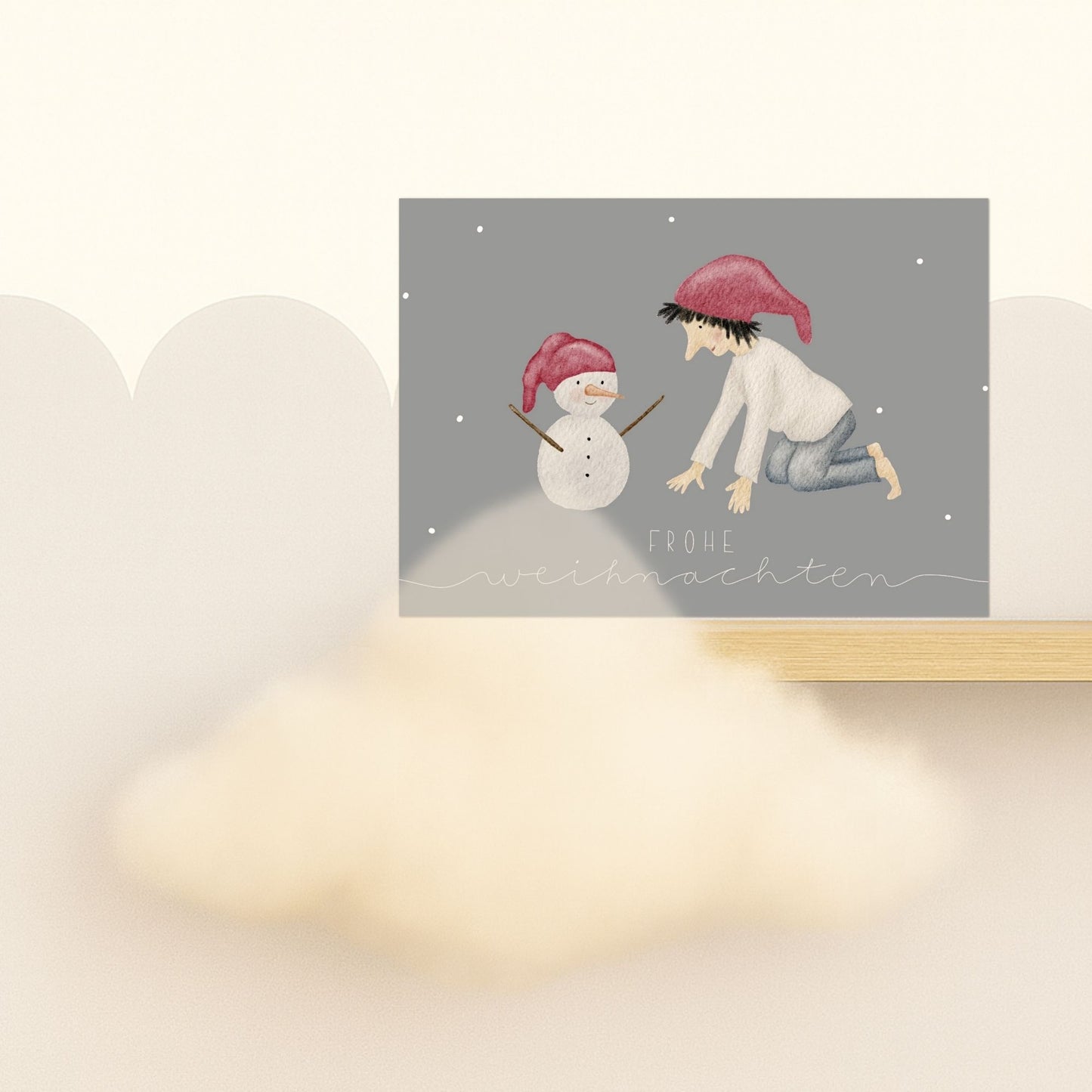 Weihnachtskarten Set 10 Stück – "Wichtel & Schneemann" | handillustrierte Grußkarten/Postkarten A5/A6 | Frohe Weihnachten