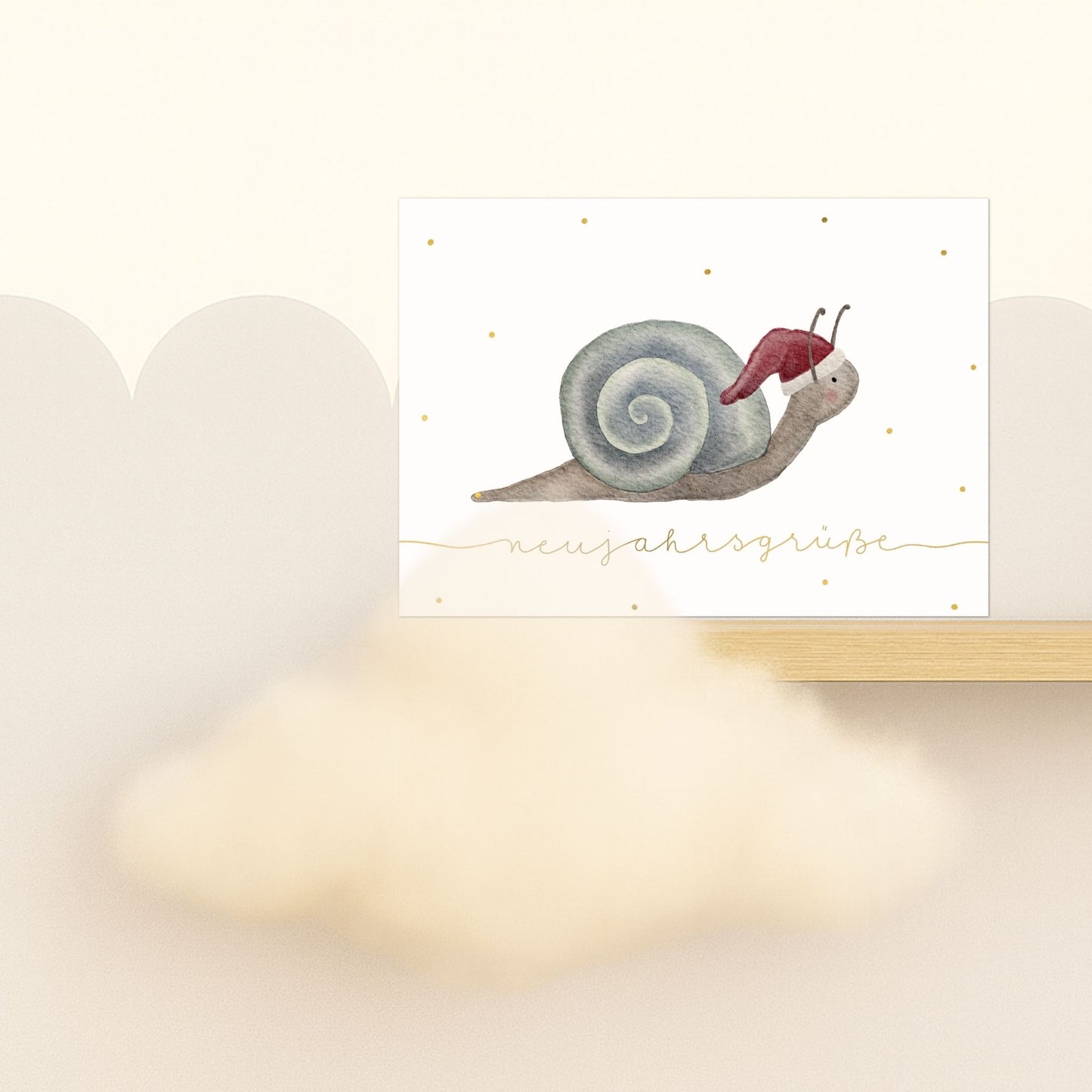 Neujahrskarten 10er Set – Kleine Schnecke mit Weihnachtsmütze | handillustrierte Grußkarten A6/A5 | Motiv „Neujahrsgrüße“