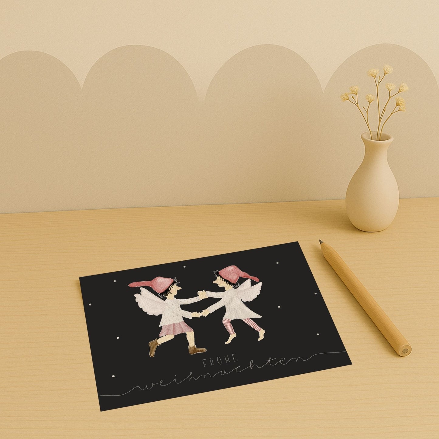 Weihnachtskarten Set 10 Stück  – "tanzende Wichtel" | handillustrierte Grußkarten A6/A5 | Postkarten „Frohe Weihnachten“
