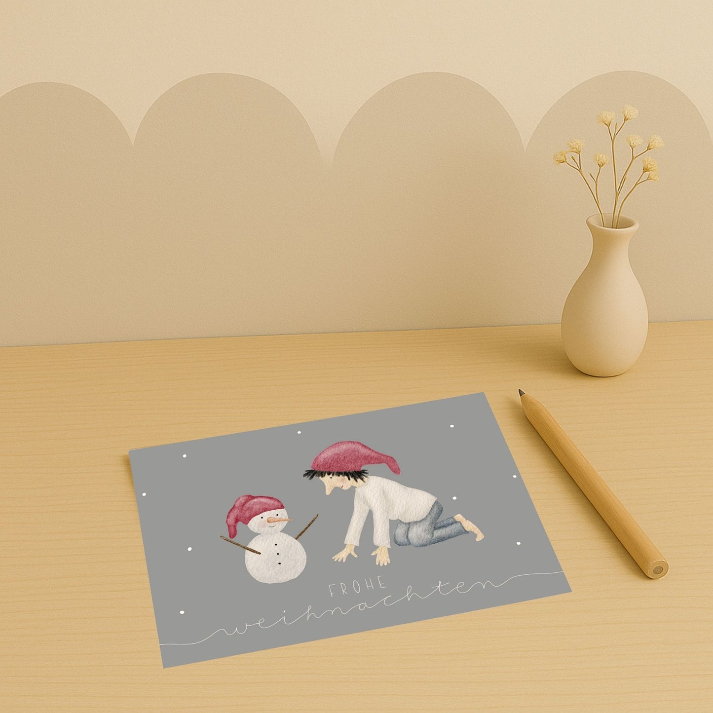 Weihnachtskarten Set 10 Stück – "Wichtel & Schneemann" | handillustrierte Grußkarten/Postkarten A5/A6 | Frohe Weihnachten