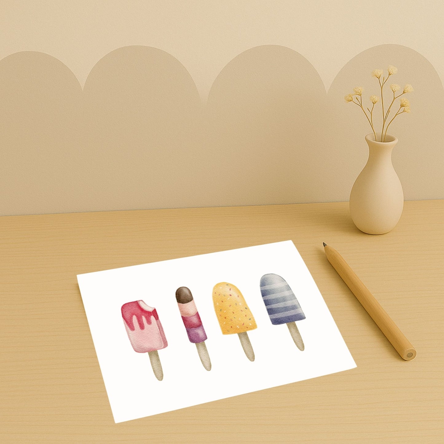 Grußkarten Set 10 Stück – "Eis am Stiel" | liebevoll illustrierte Postkarten A5/A6 | Sommergruß
