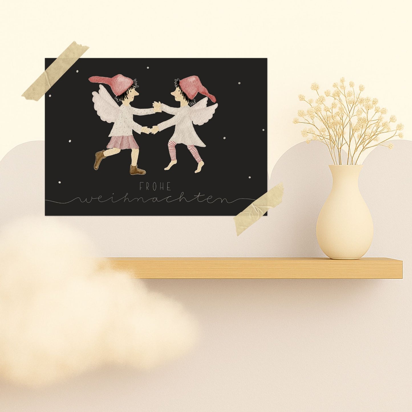 Weihnachtskarten Set 10 Stück  – "tanzende Wichtel" | handillustrierte Grußkarten A6/A5 | Postkarten „Frohe Weihnachten“