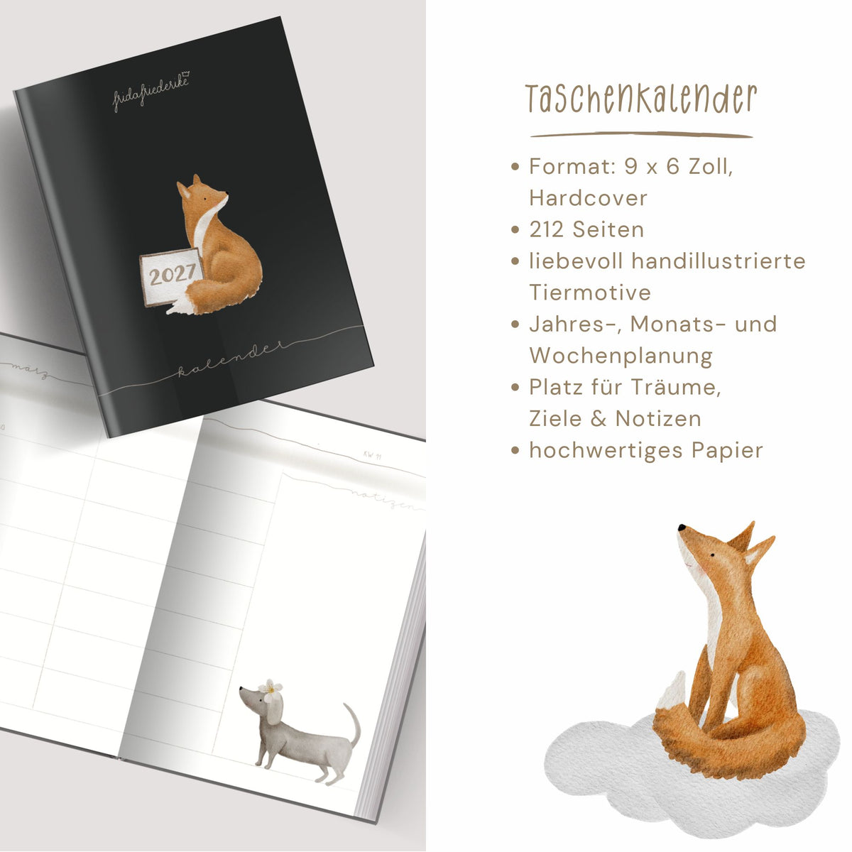 Taschenkalender 2027 „Tiere“ – Wochenplaner & Terminplaner