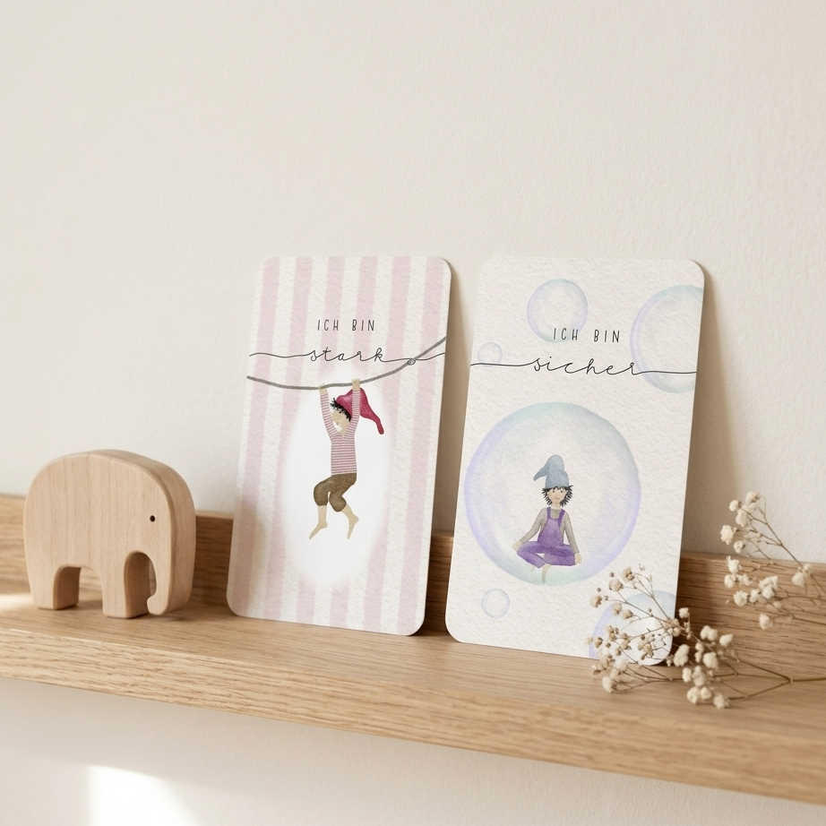 Affirmationskarten für Kinder mit 40 Mutkarten im Zwergendesign