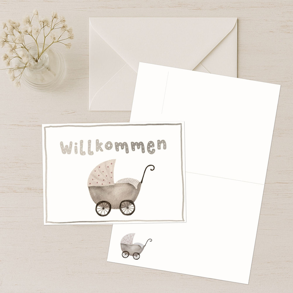 Babykarten zur Geburt mit Premium Umschlag