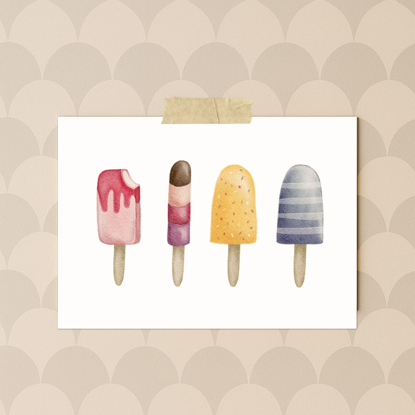 Eis am Stiel Karten mit vier sommerlichen Illustrationen