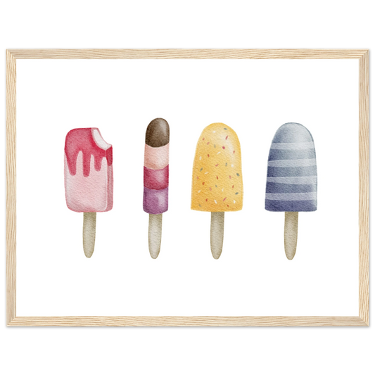 Eis am Stiel Poster mit vier handillustrierten Eis-Motiven