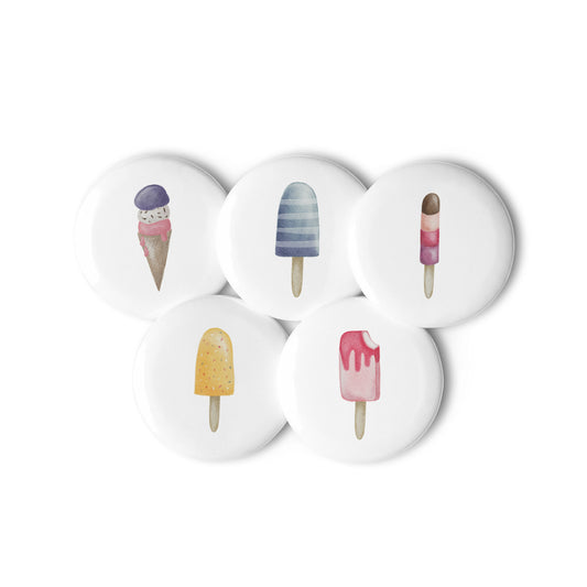 Eiscreme Button Set mit 5 handillustrierten Ansteckern