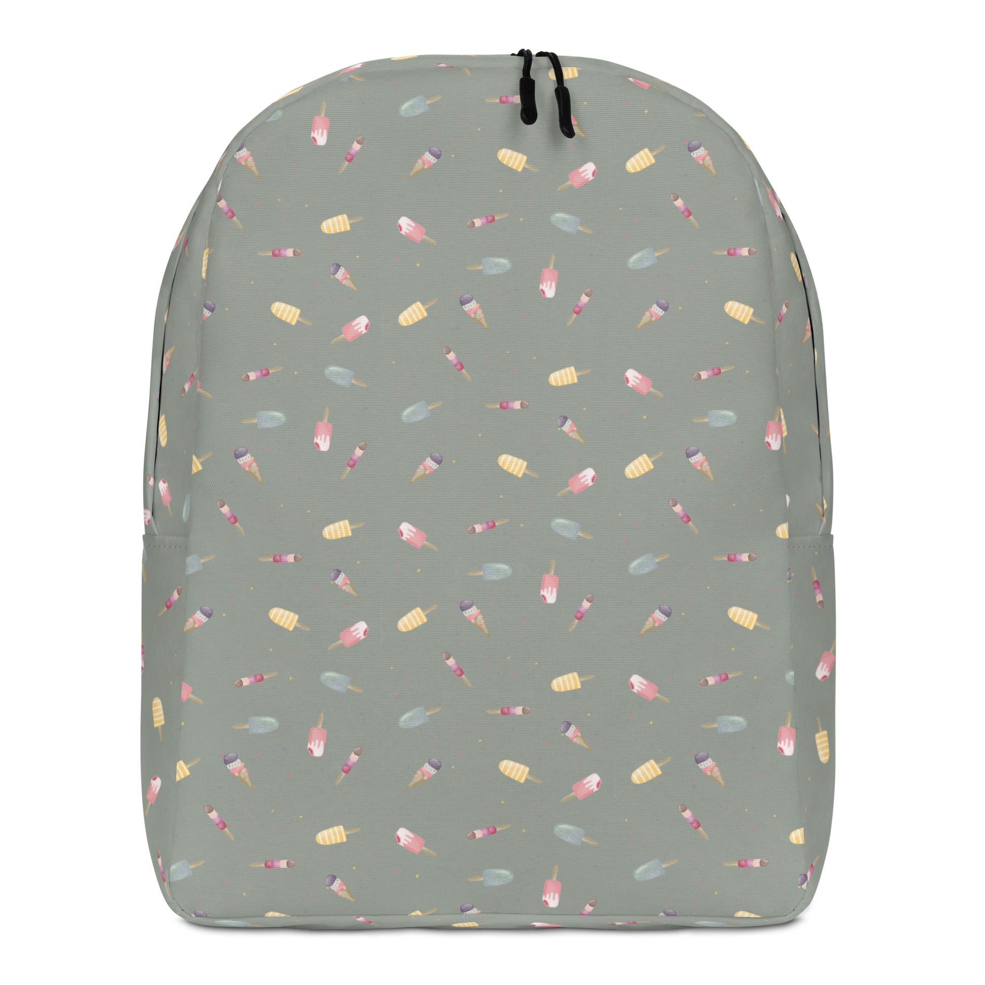 Eiscreme Rucksack mit handillustriertem Eismuster in Salbeigrün