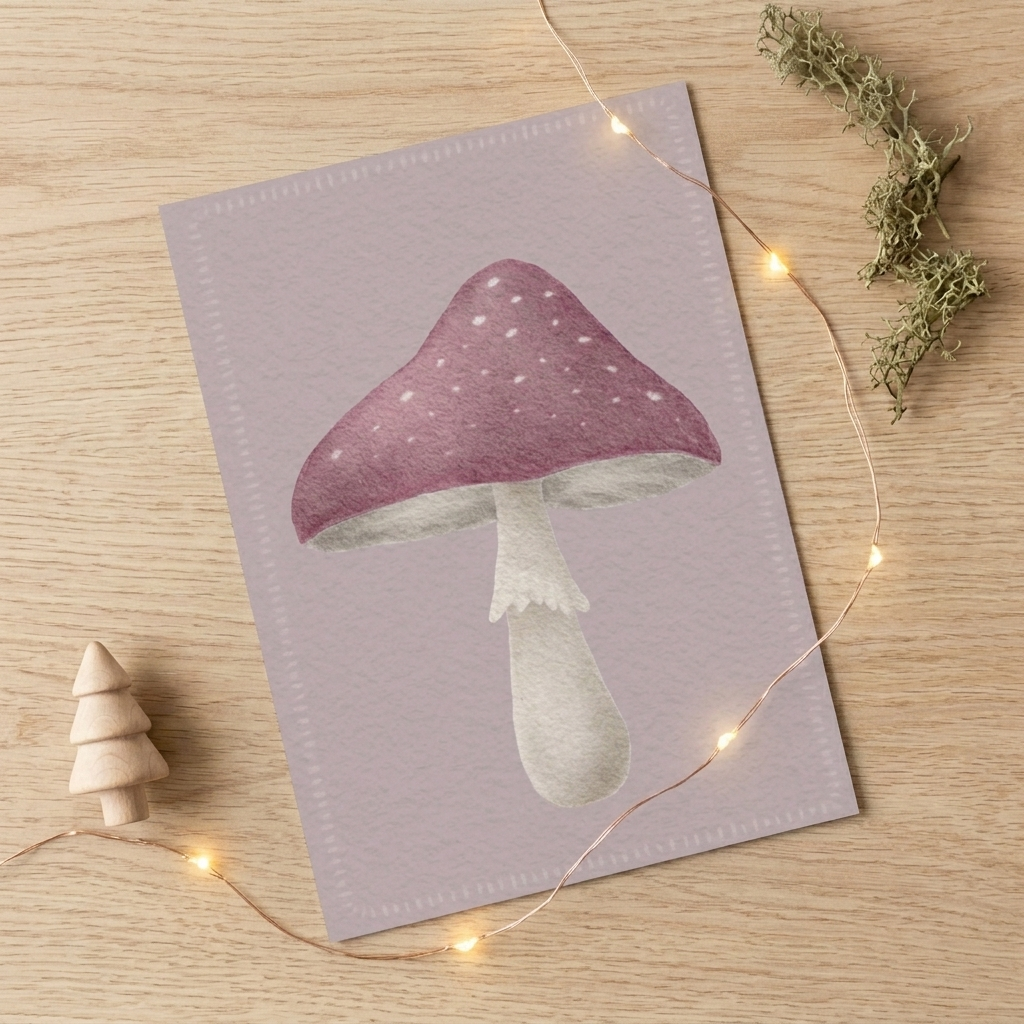 Fliegenpilz Karte als Flatlay und herbstlicher Papeterie