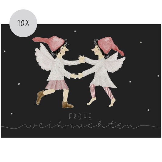 Weihnachtskarten Set 10 Stück  – "tanzende Wichtel" | handillustrierte Grußkarten A6/A5 | Postkarten „Frohe Weihnachten“
