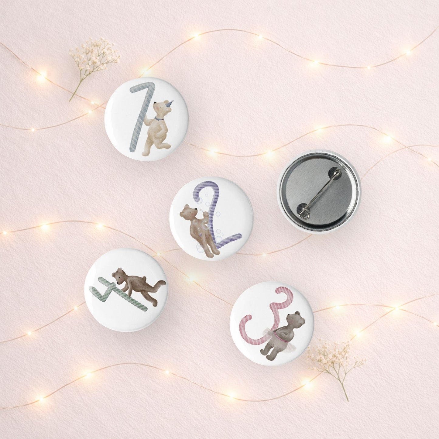 Button-Set Anstecker "Geburtstagsbären 1-5" (5 Stück) | Zahlenbären Geburtstagsbuttons