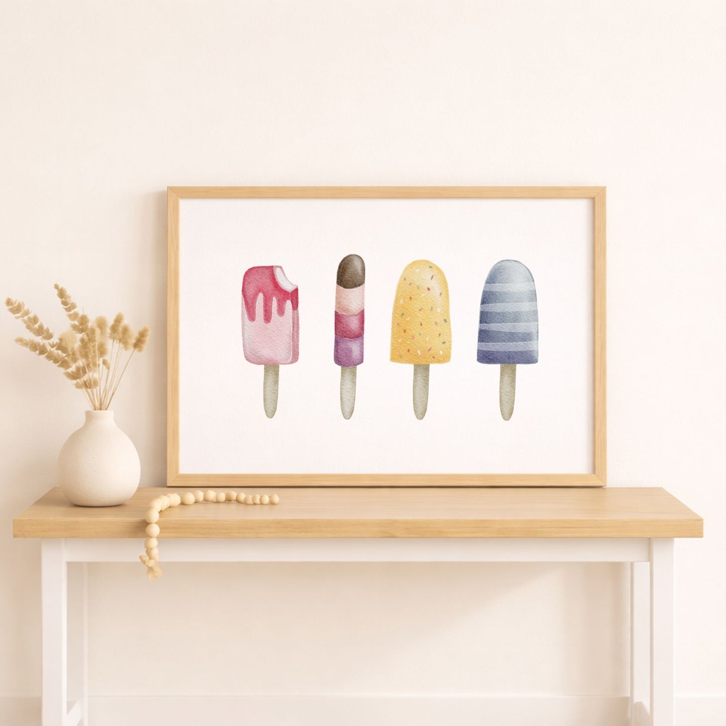 Gerahmtes Eis Poster mit handillustriertem Eis am Stiel Motiv
