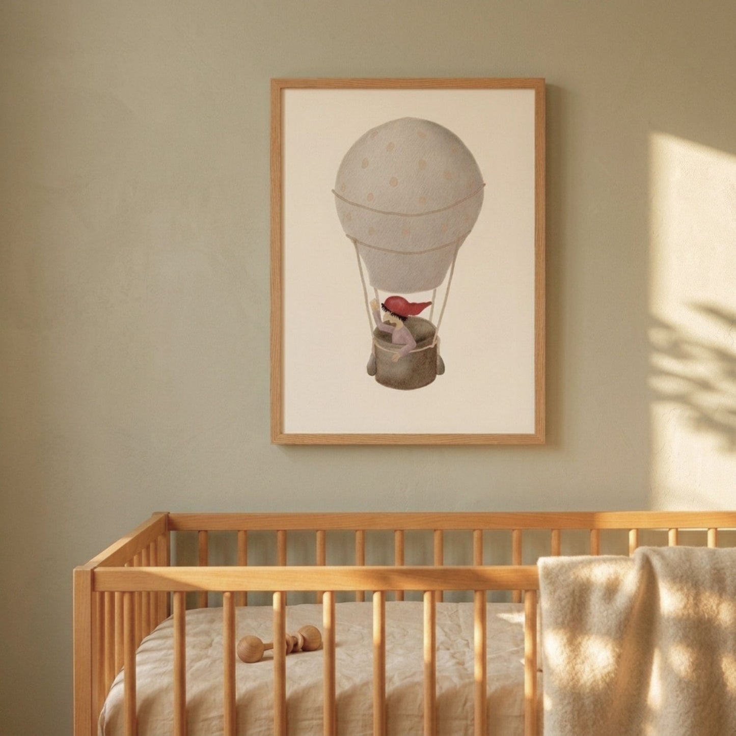 Kinderzimmer Poster mit Zwerg im Heißluftballon