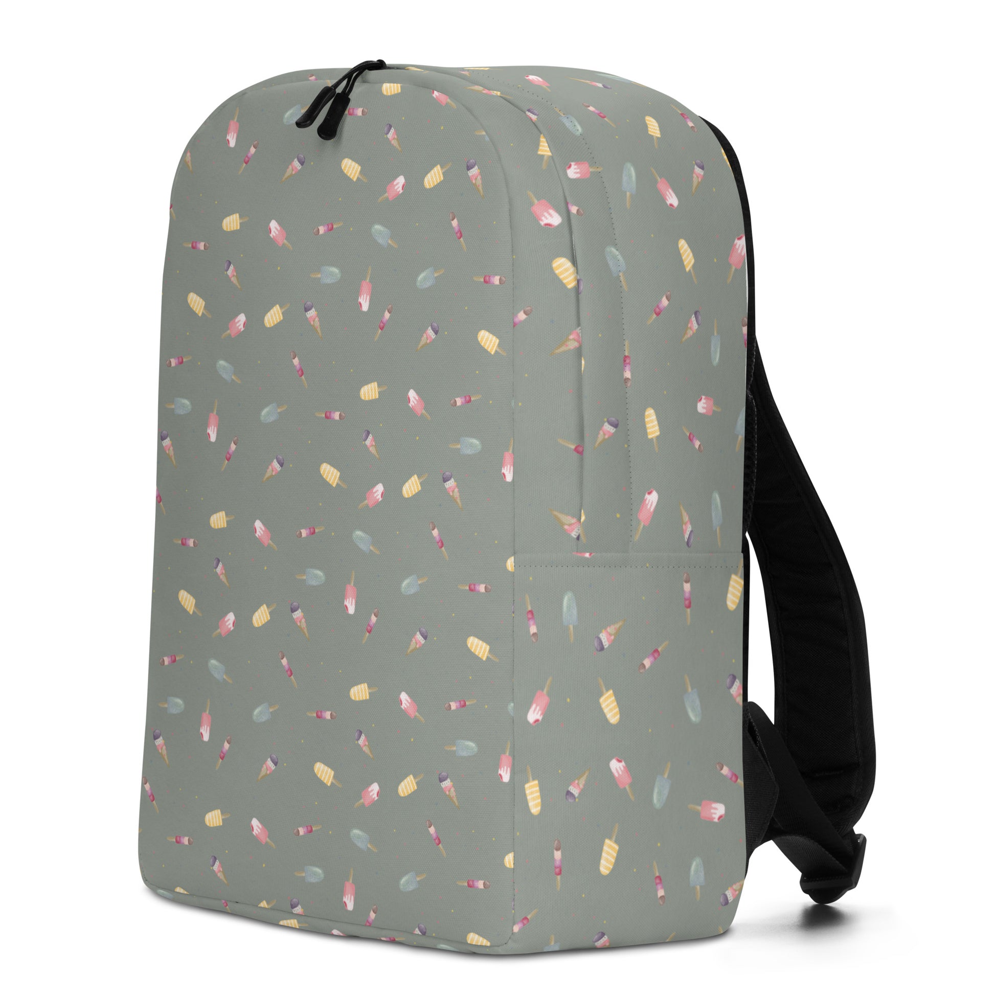 Minimalistischer Rucksack mit Eiscreme-Muster und seitlicher Ansicht