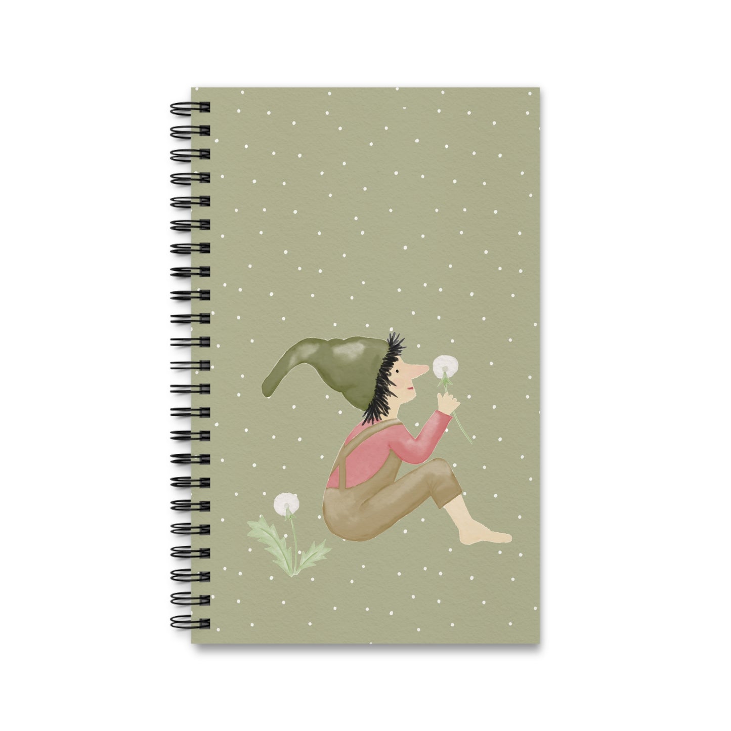 Notizbuch Pusteblumen-Zwerg olivgrün mit Pusteblumenmotiv