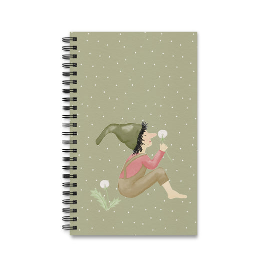 Notizbuch Pusteblumen-Zwerg olivgrün mit Pusteblumenmotiv