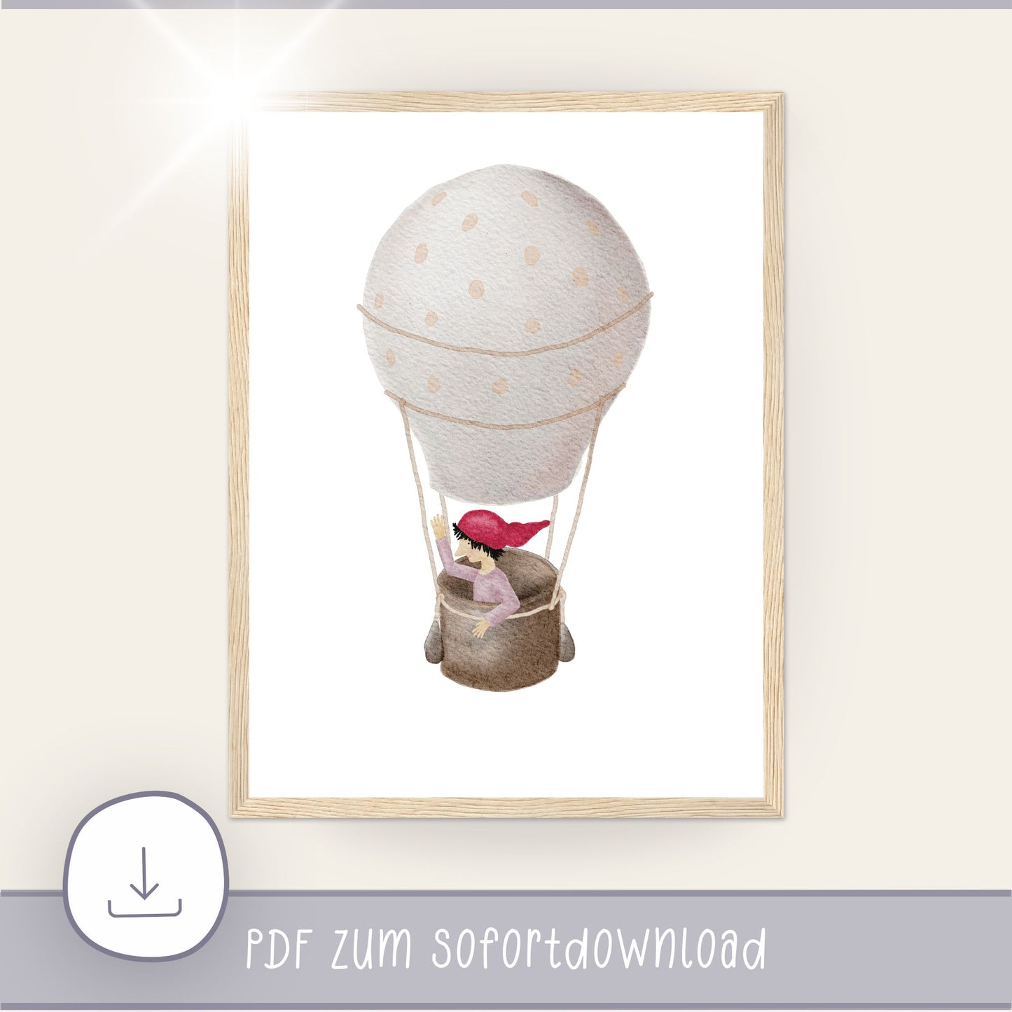Poster Zwerg auf Ballonfahrt als digitale Datei zum Ausdrucken