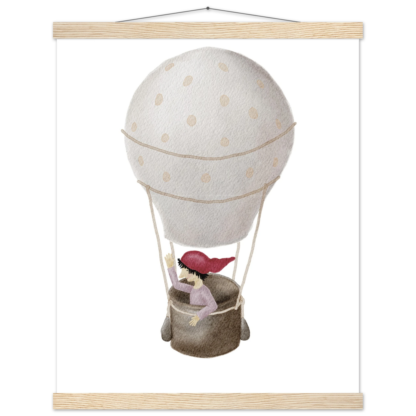 Poster Zwerg auf Ballonfahrt mit Holzleisten