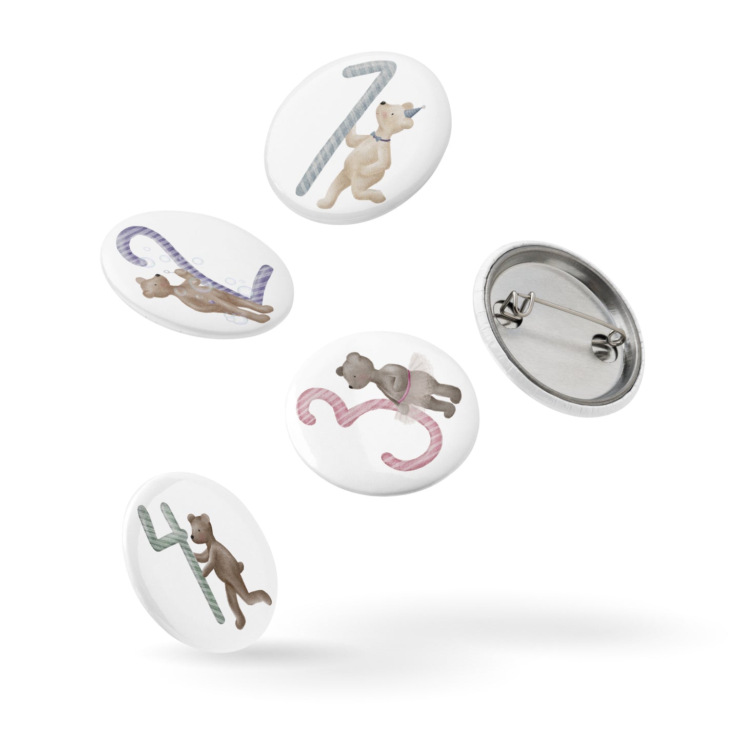 Button-Set Anstecker "Geburtstagsbären 1-5" (5 Stück) | Zahlenbären Geburtstagsbuttons