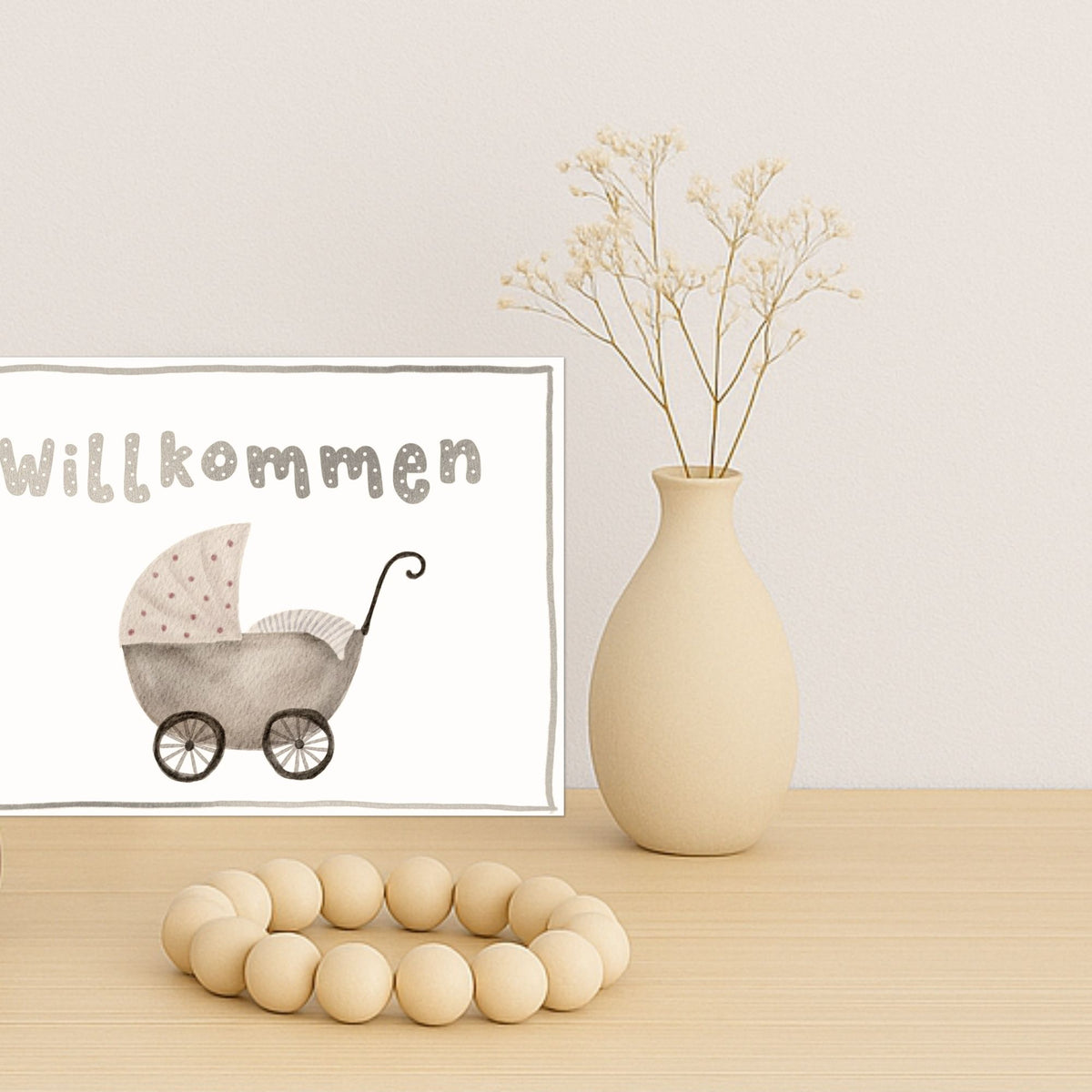 Silberne Schrift Willkommen auf Baby Grußkarte zur Geburt