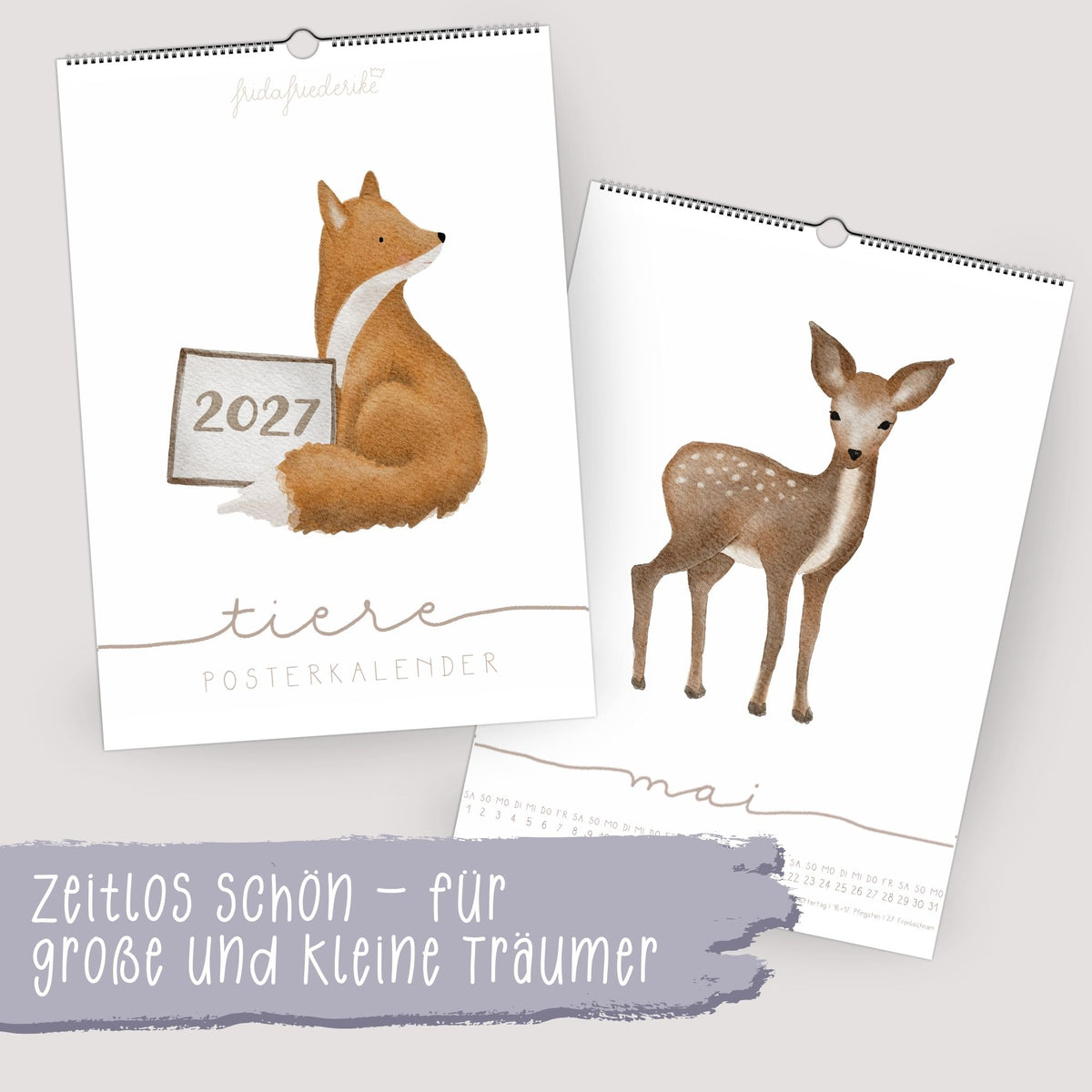 Frühlingsmonat im Tierkalender 2027 mit zarter Tierillustration
