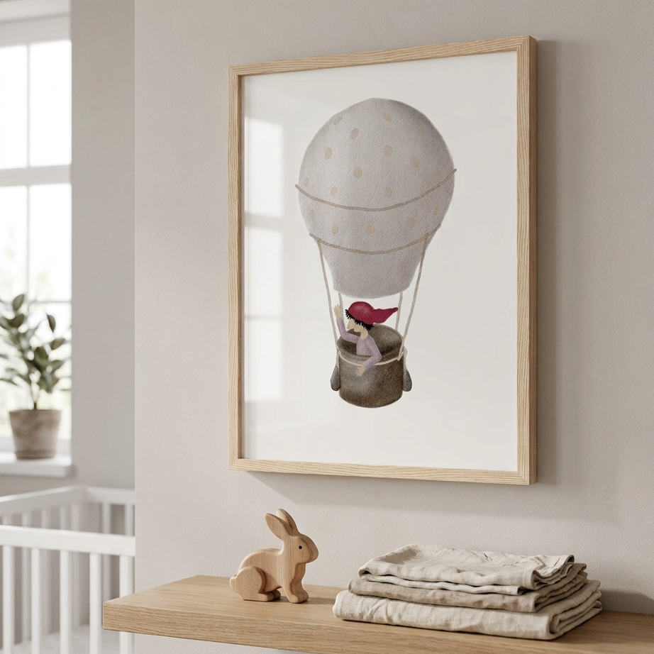 Zwerg auf Ballonfahrt Poster über der Wickelkommode